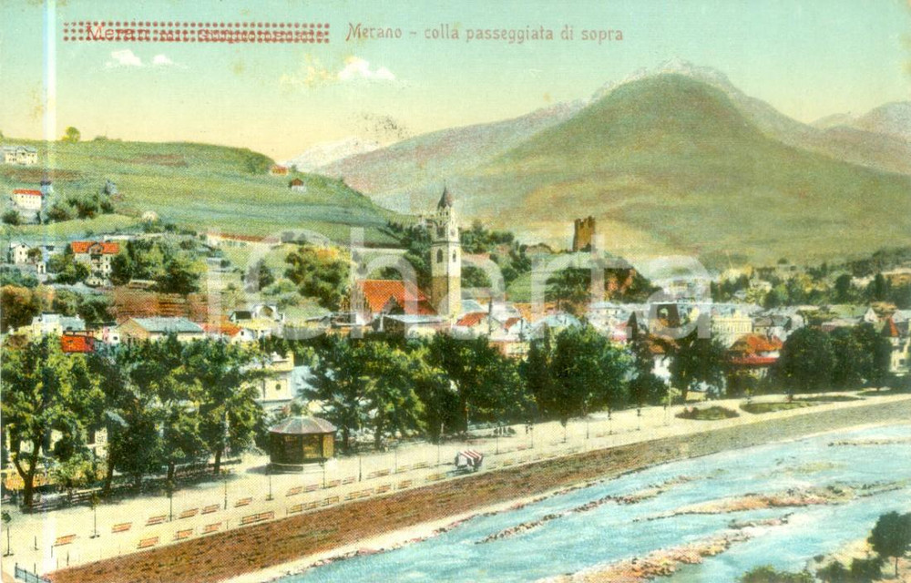 Cartolina originale da collezione 1906 MERANO BZ Panorama con la passeggiata di sopra Cartolina FP NV 1