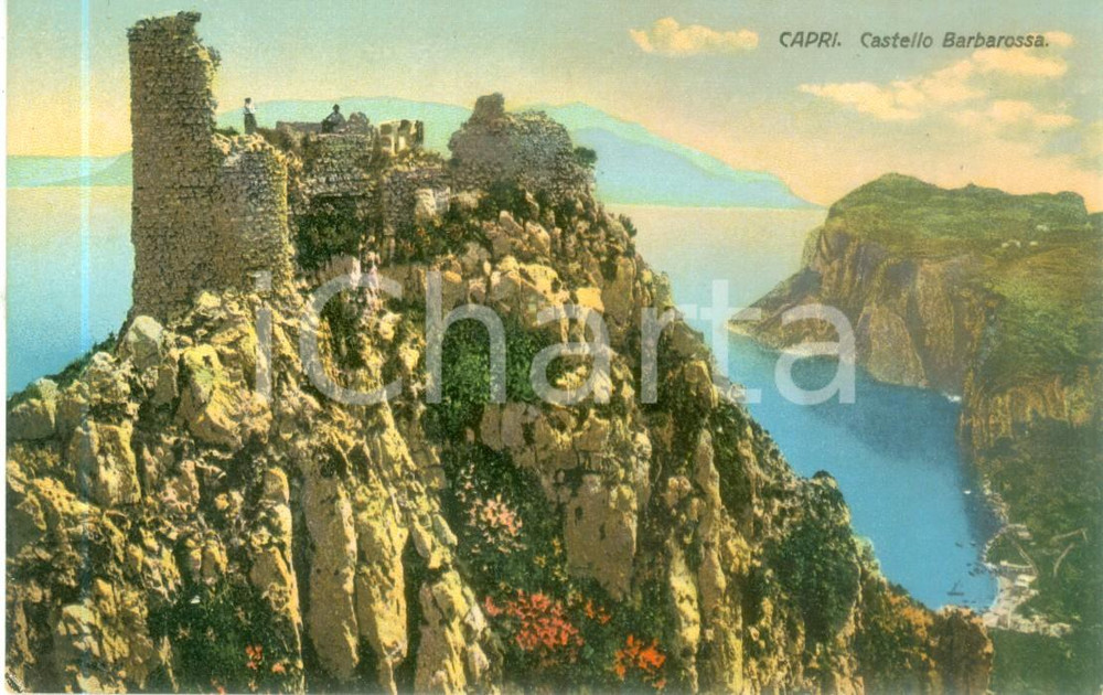 Cartolina originale da collezione 1930 ca CAPRI NA Panorama del Castello BARBAROSSA Cartolina ANIMATA FP NV 1