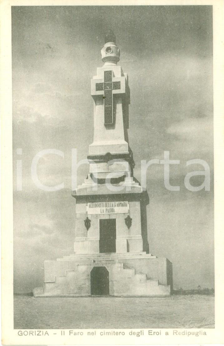 Cartolina originale da collezione 1930 ca FOGLIANO REDIPUGLIA GO Faro nel cimitero degli Eroi Cartolina FP NV 1