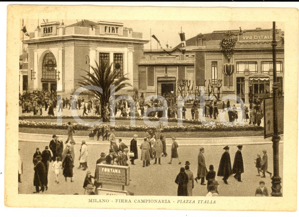 Cartolina originale da collezione 1933 MILANO Fiera Campionaria  Piazza ITALIA Padiglione FIAT Cartolina FG VG 1