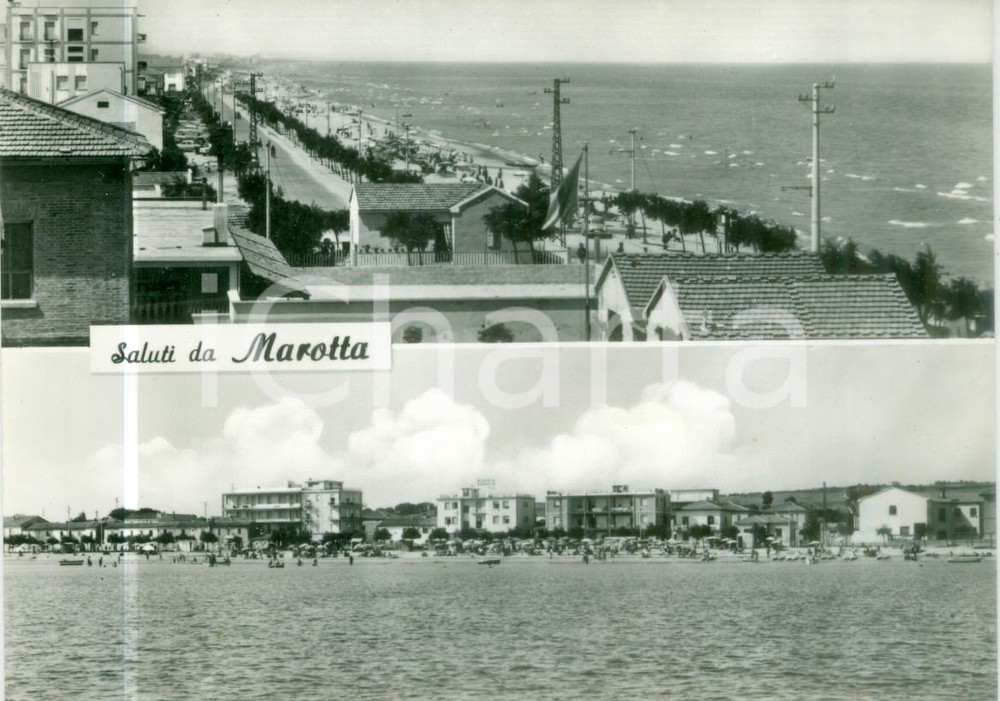 Cartolina originale da collezione 1965 MAROTTA PU Panorama del paese e della spiaggia Cartolina FG VG 1