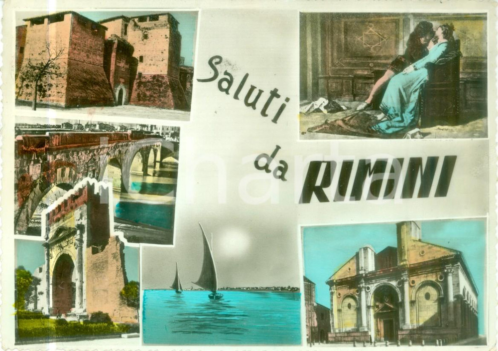 Cartolina originale da collezione 1958 RIMINI Vedutine Rocca Malatestiana Cartolina VINTAGE FG VG 1
