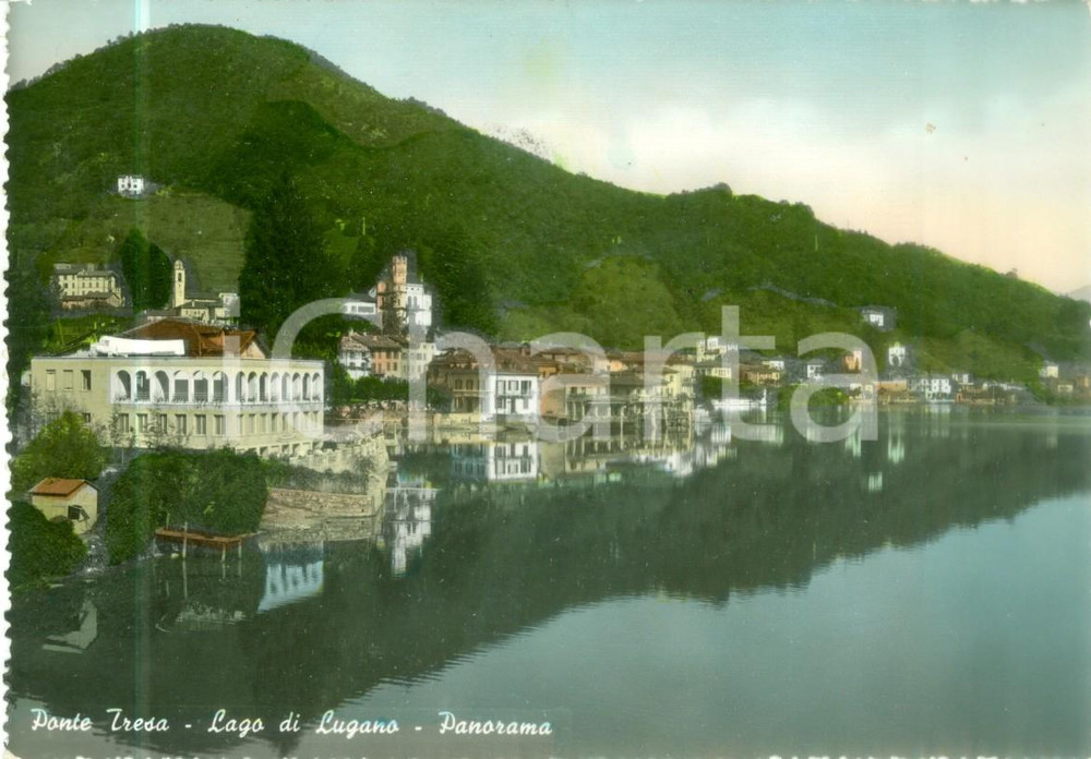 Cartolina originale da collezione 1965 ca PONTE TRESA SVIZZERA Panorama con Lago di LUGANO Cartolina FG NV 1