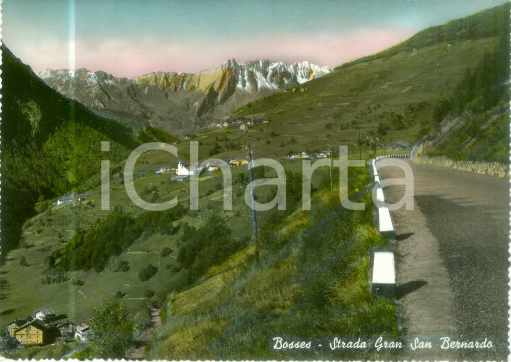 Cartolina originale da collezione 1958 SAINTRHEMYENBOSSES AO Strada GRAN SAN BERNARDO Cartolina FG VG 1