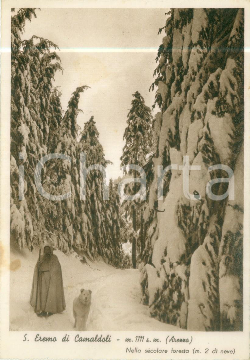 Cartolina originale da collezione 1939 EREMO DI CAMALDOLI AR Monaco benedettino nella neve Cartolina FG NV 1