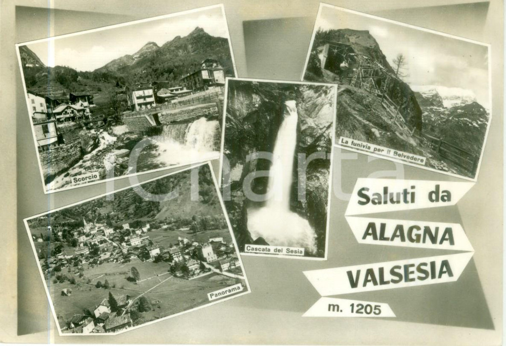 Cartolina originale da collezione 1963 ALAGNA VALSESIA VC Vedutine funivia cascate del SESIA Cartolina FG VG 1