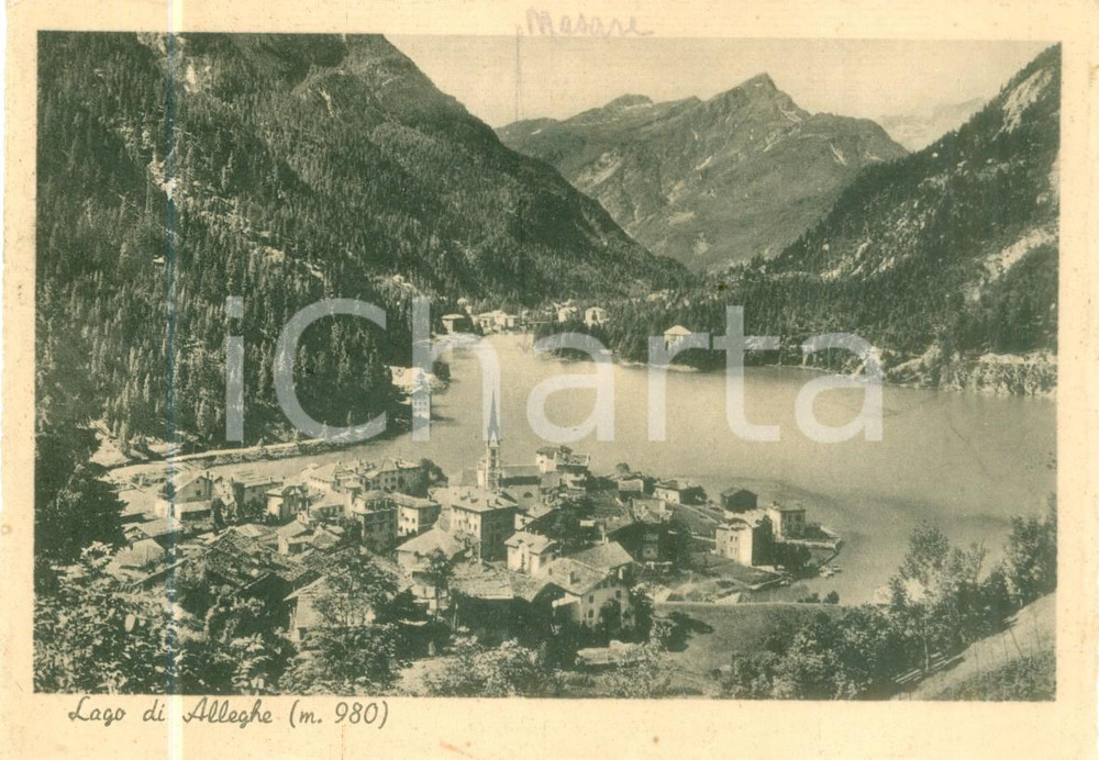 Cartolina originale da collezione 1940 ca ALLEGHE BL Panorama del paese con lago Cartolina FG VG 1