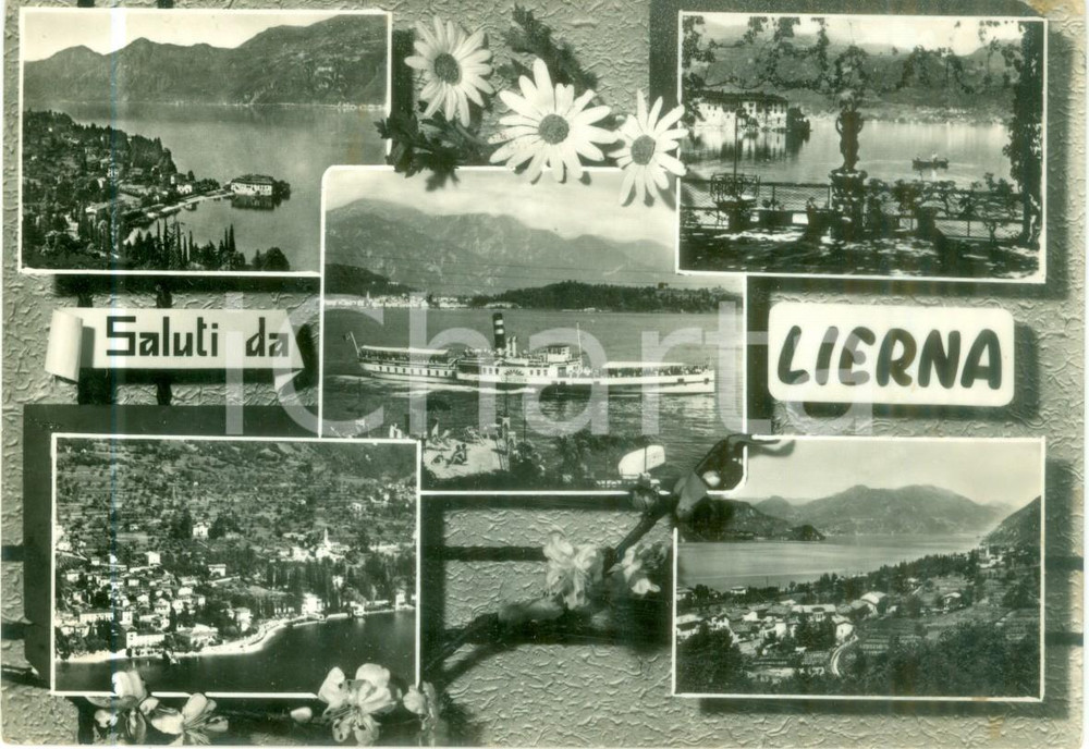 Cartolina originale da collezione 1956 LIERNA LC Vedutine del Lago con traghetto CONCORDIA Cartolina FG VG 1