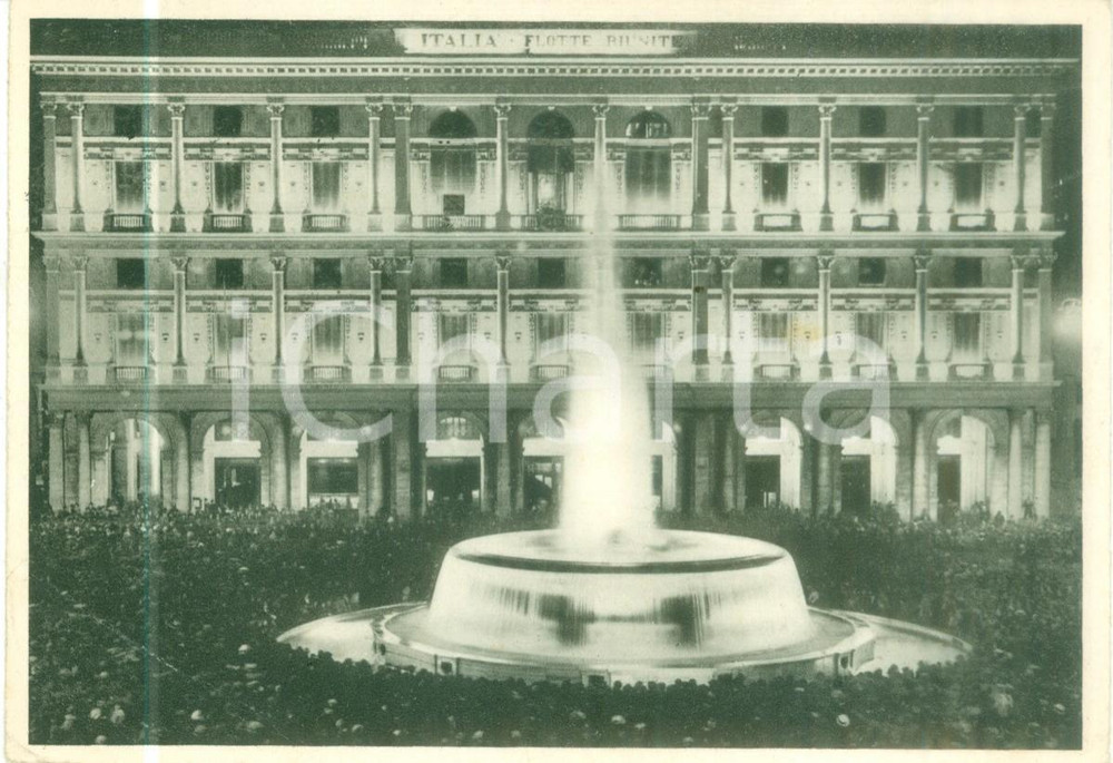 Cartolina originale da collezione 1934 GENOVA Palazzo SocietÃ  ITALIA Flotte Riunite Cartolina FG VG DANNEGGIATA 1