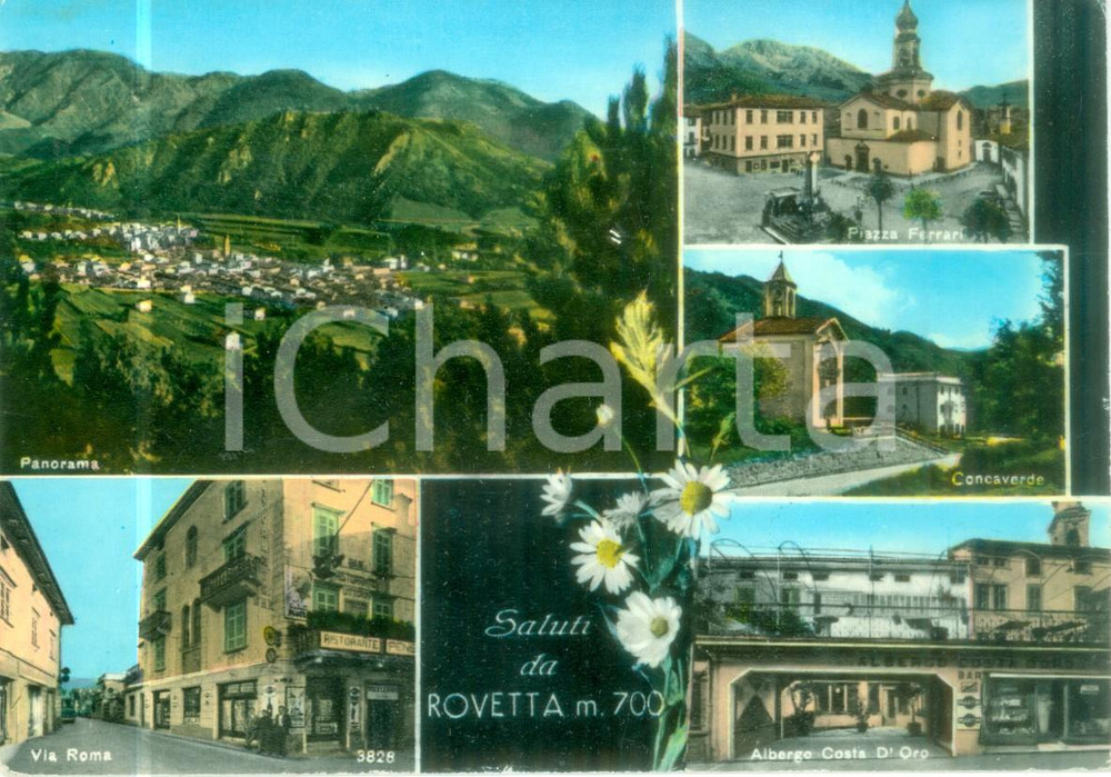 Cartolina originale da collezione 1966 ROVETTA BG  Vedutine Piazza FERRARI Albergo Costa d Oro Cartolina FG VG 1