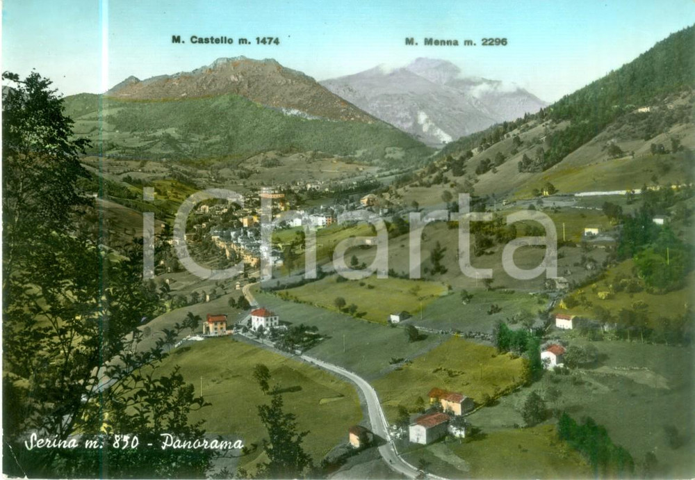 Cartolina originale da collezione 1964 SERINA BG Panorama con Monte CASTELLO e Monte MENNA Cartolina FG VG 1