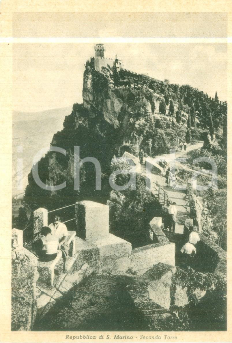 Cartolina originale da collezione 1940 ca REPUBBLICA DI SAN MARINO Turisti alla Seconda Torre Cartolina FG NV 1