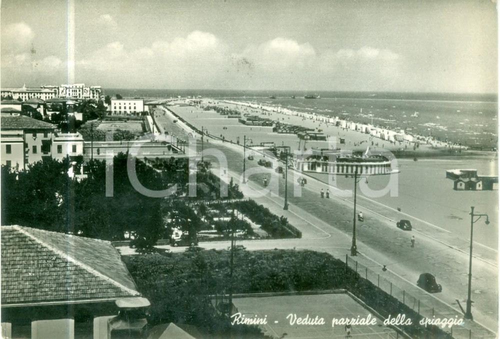 Cartolina originale da collezione 1955 ca RIMINI Veduta parziale della spiaggia Cartolina FG VG 1