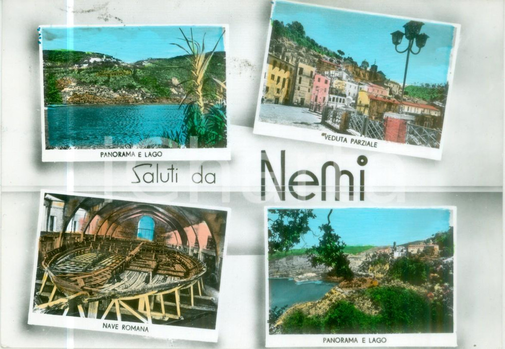 Cartolina originale da collezione 1966 NEMI RM Vedutine lago e nave romana Cartolina VINTAGE FG VG 1