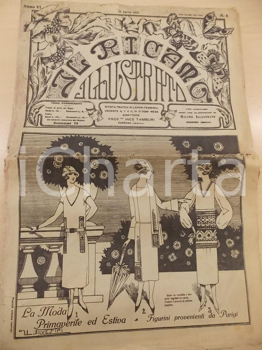 Giornale, rivista storica 1925 Rivista IL RICAMO ILLUSTRATO Moda primavera da Parigi Anno VI nÂ° 8 1