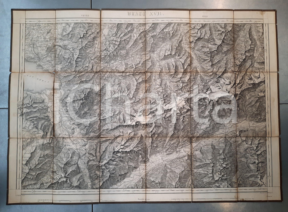 Mappa, planimetria storica 1870 ca DUFOUR Carte SUISSE VEVEY  SION Mappa nÂ° 17 75x55 cm 1