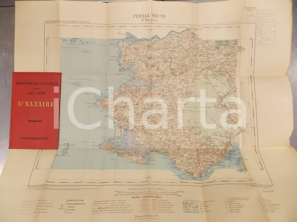 Mappa, planimetria storica 1910 ca CARTE DE LA FRANCE ST. NAZAIRE Ministère de l Intérieur 55x45 cm 1