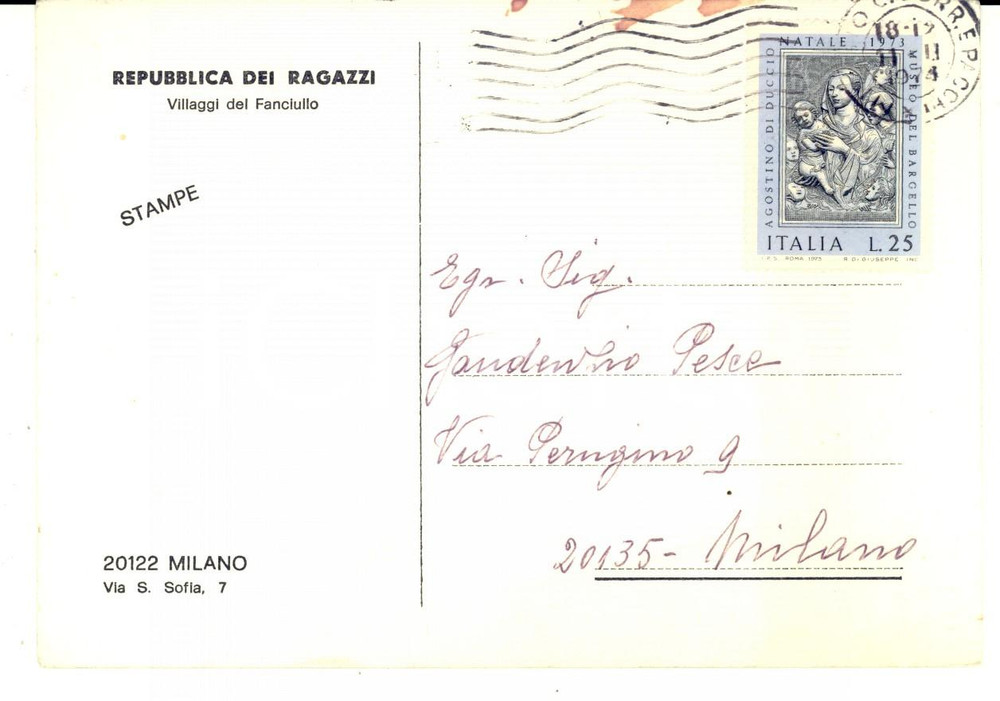 Cartolina originale da collezione 1974 STORIA POSTALE Cartolina REPUBBLICA DEI RAGAZZI Affrancatura MUSEO BARGELLO 1