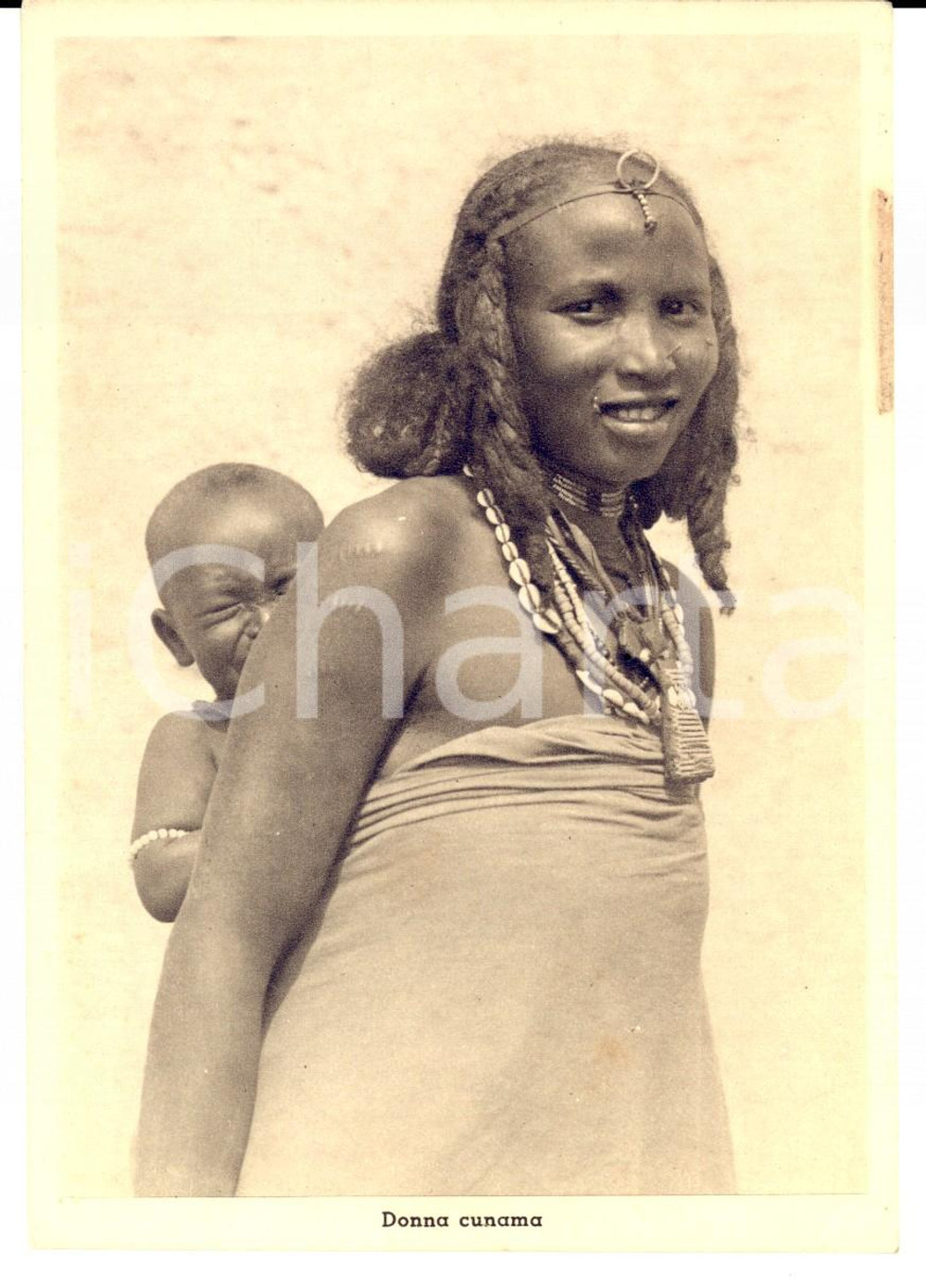 Cartolina originale da collezione 1936 AOI COSTUMI ERITREA Donna cunama con bambino Cartolina FG NV 1