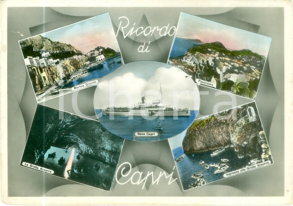 Cartolina originale da collezione 1950 ca CAPRI NA Vedutine Marina Grande Nave Capri Grotta Azzurra Cartolina FG 1