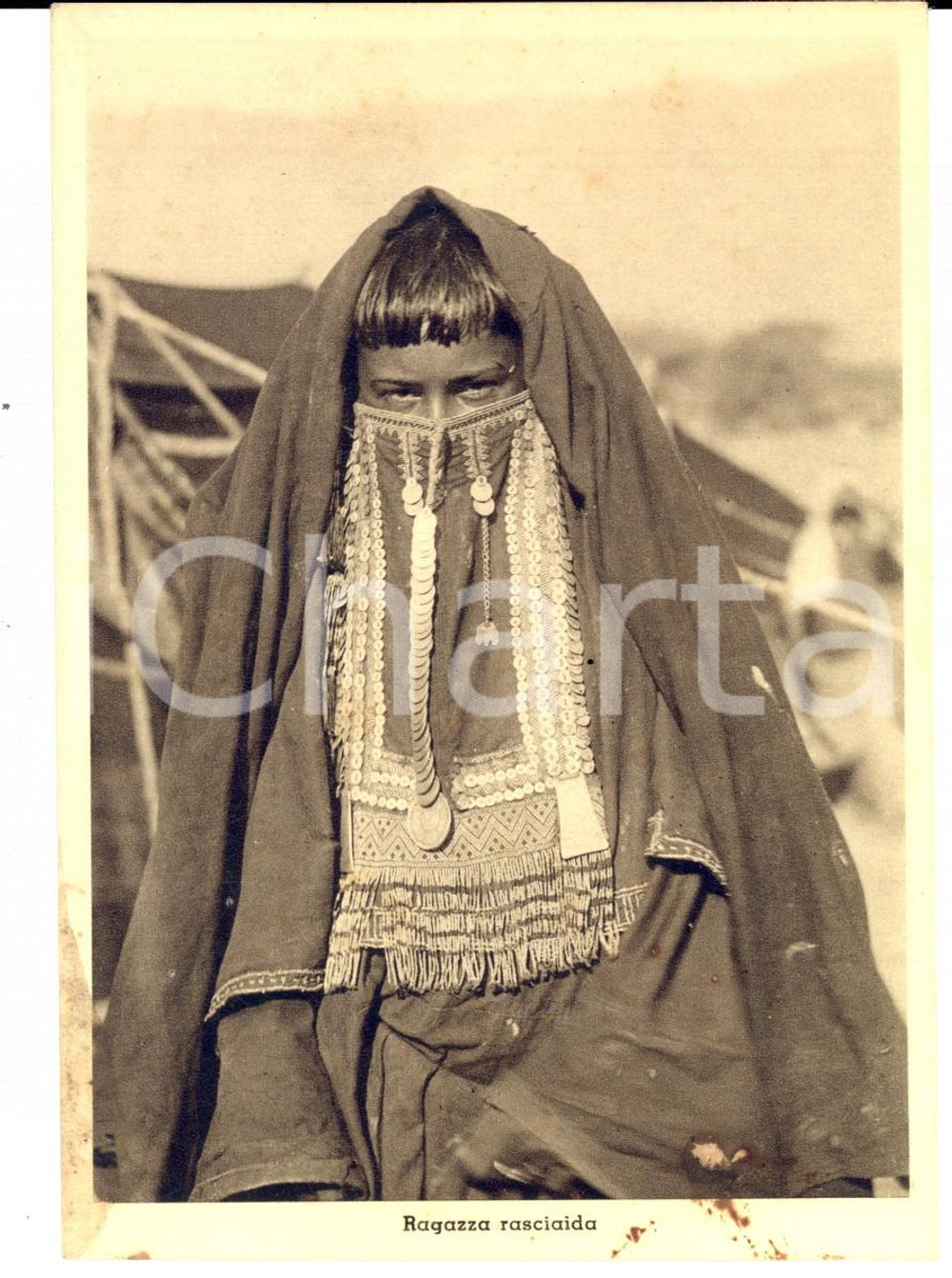 Cartolina originale da collezione 1936 AOI COSTUMI ERITREA Ragazza rasciaida Cartolina postale FG NV 1