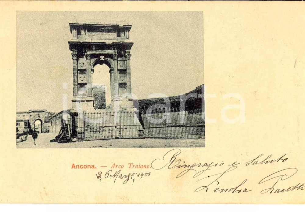 Cartolina originale da collezione 1901 ANCONA Arco TRAIANO Cartolina postale ANIMATA FP VG 1