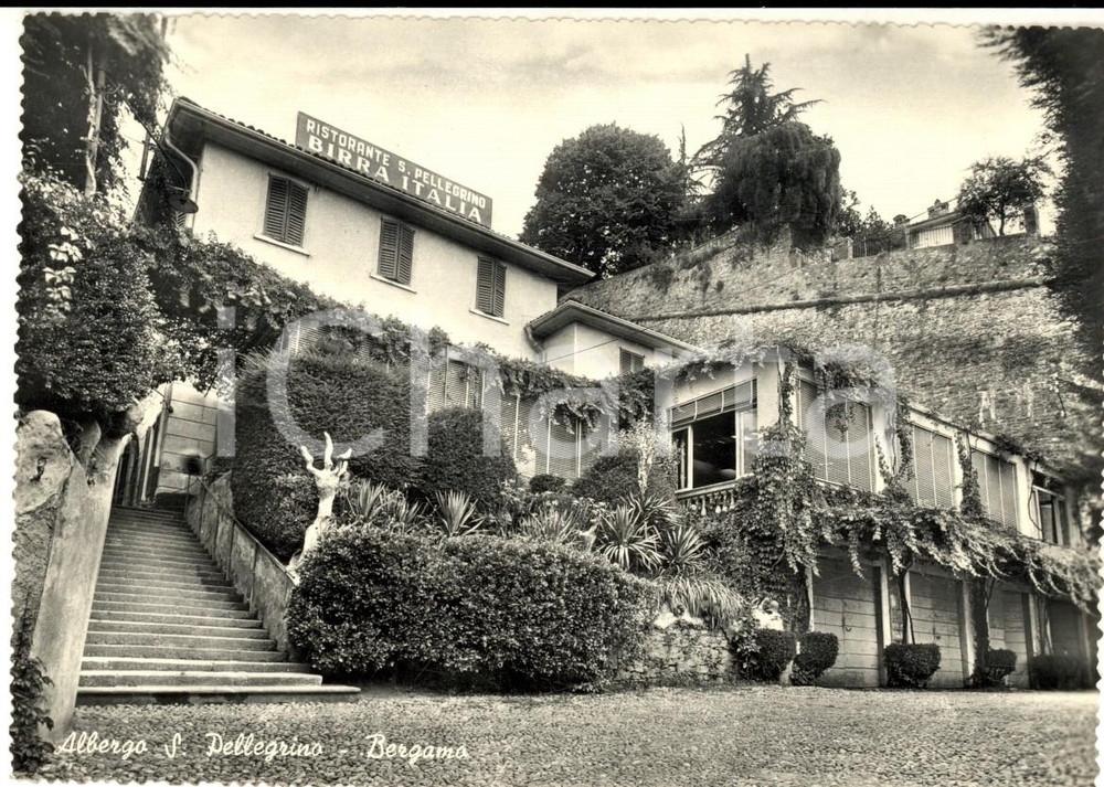 Cartolina originale da collezione 1957 BERGAMO Albergo SAN PELLEGRINO Cartolina pubblicitÃ  BIRRA ITALIA FG VG 1