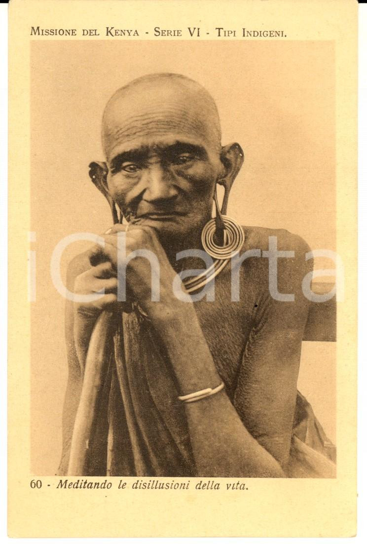 Cartolina originale da collezione 1930 ca Missione del KENYA COSTUMI Indigeno in meditazione Cartolina FP NV 1