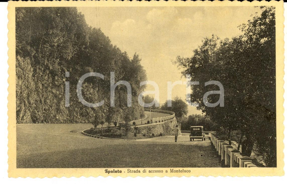 Cartolina originale da collezione 1943 SPOLETO PG Strada di accesso a MONTELUCO Cartolina ANIMATA FP NV 1