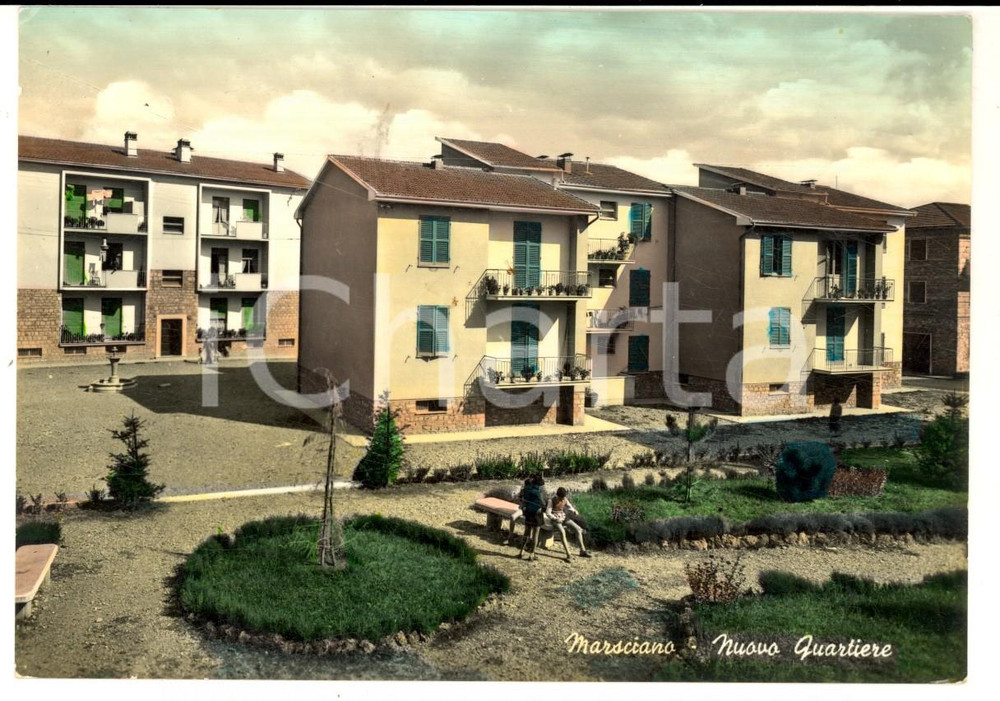 Cartolina originale da collezione 1958 MARSCIANO PG Nuovo quartiere Cartolina postale ANIMATA FG VG 1