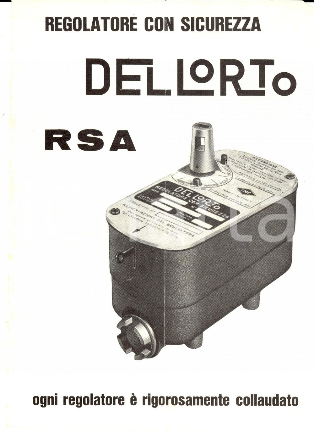 Materiale pubblicitario d’epoca 1950 ca MILANO Ditta DELL ORTO Regolatore con sicurezza Volantino PUBBLICITARIO 1