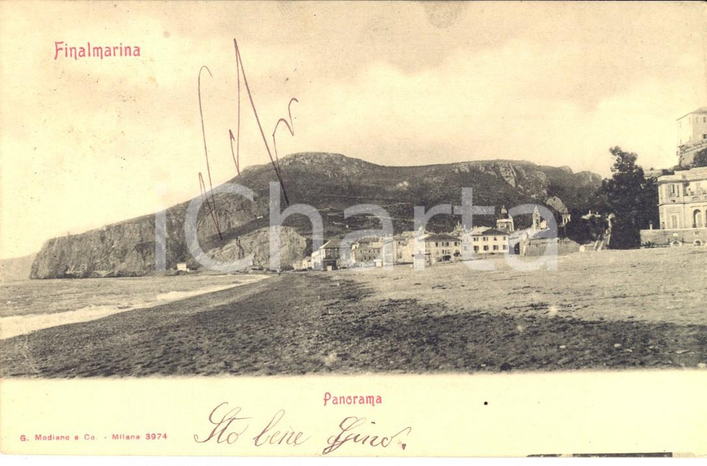 Cartolina originale da collezione 1905 FINALMARINA SV Panorama con la spiaggia Cartolina postale FP VG 1
