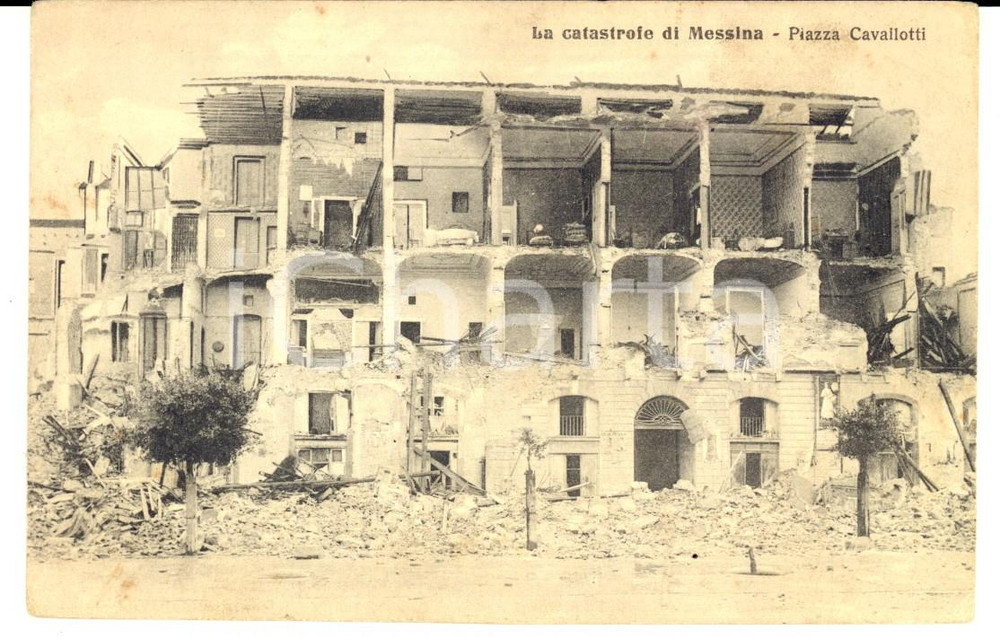 Cartolina originale da collezione 1917 MESSINA TERREMOTO 1908  Piazza CAVALLOTTI distrutta  Cartolina postale FP 1