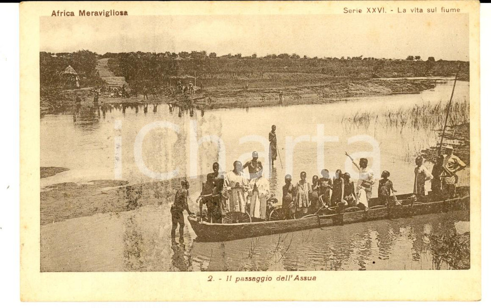 Cartolina originale da collezione 1930 ca MISSIONE AFRICA CENTRALE Passaggio dell Assua Cartolina postale FP NV 1