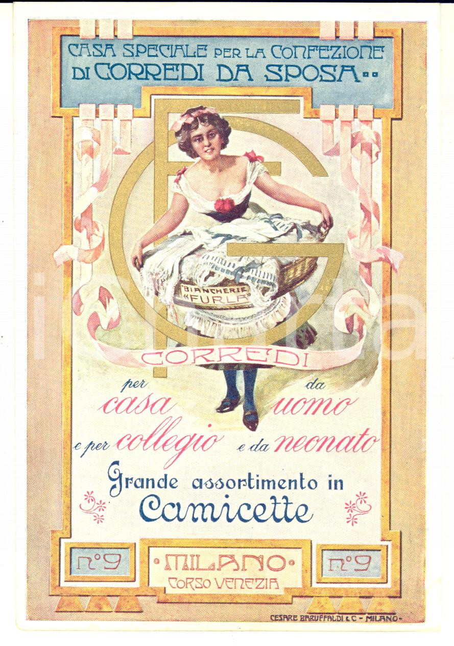 Cartolina originale da collezione 1910 ca MILANO Corredi da sposa e per casa FURLA Cartolina ILLUSTRATA FG NV 1