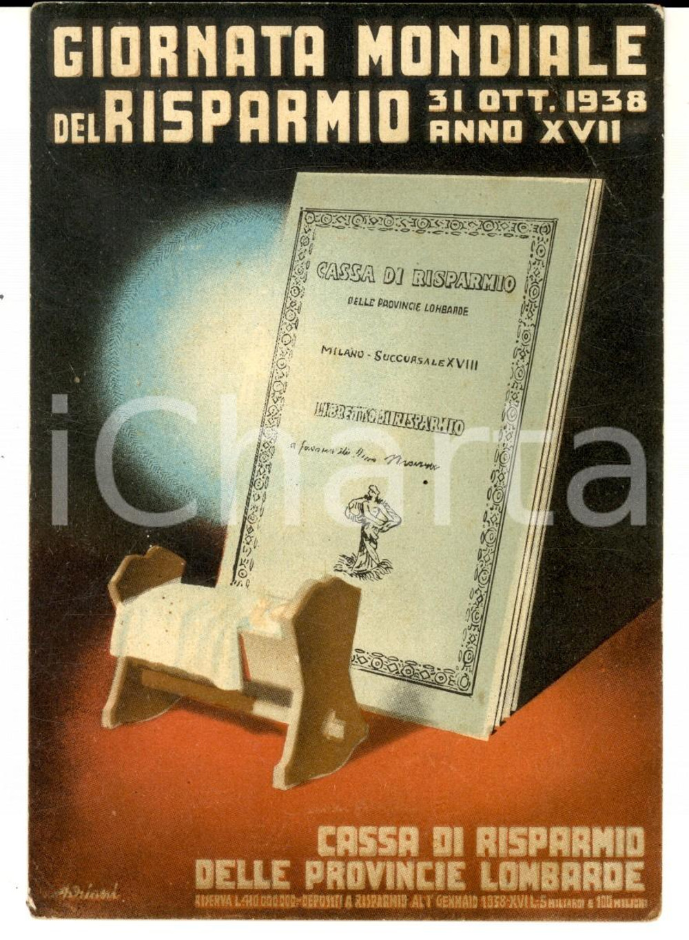 Cartolina originale da collezione 1938 Cassa di Risparmio Provincie Lombarde  Giornata Mondiale del Risparmio 1