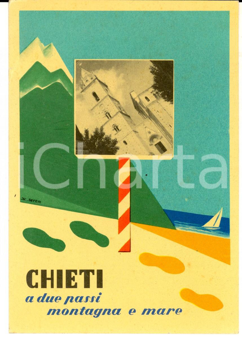 Cartolina originale da collezione 1950 ca CHIETI Veduta con cattedrale Cartolina ILLUSTRATA FG NV 1