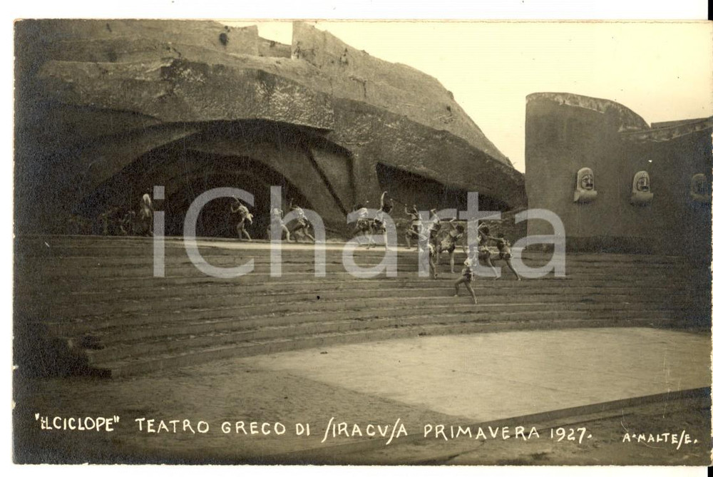 Cartolina originale da collezione 1927 SIRACUSA Teatro Greco  Il Ciclope Cartolina FP NV Foto MALTESE 1