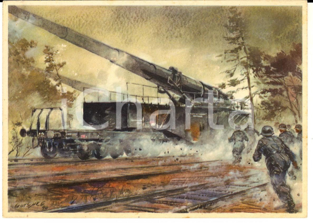 Cartolina originale da collezione 1940 WW2 DEUTSCHLAND Eisenbahngeschutze Postkart GOTSCHKE 1