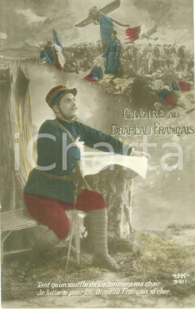 Cartolina originale da collezione 1915 ca FRANCE PROPAGANDA WW1 Gloire au drapeau franÃ§ais Cartolina FP NV 1