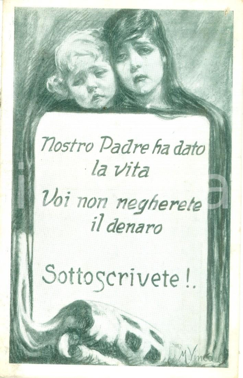 1918 ca WW1 NOSTRO PADRE HA DATO LA VITA Prestito nazionale *Ill. M. VINCA 5 DATA: 1918 circa  TITOLO: NOSTRO PADRE HA DATO LA VITA, VOI NON NEGHERETE IL DENARO. SOTTOSCRIVETE! Ill. MARIA VINCA  DESCRIZIONE: Cartolina postale d'epoca per la sottoscrizione del Prestito nazionale italiano.  FORMATO: FP  CONDIZIONI: mediocri (abrasioni lungo i margini; piega verticale)  Cartolina postale d'epoca, originale, autentica, FP, NV.     originale e autentica 1