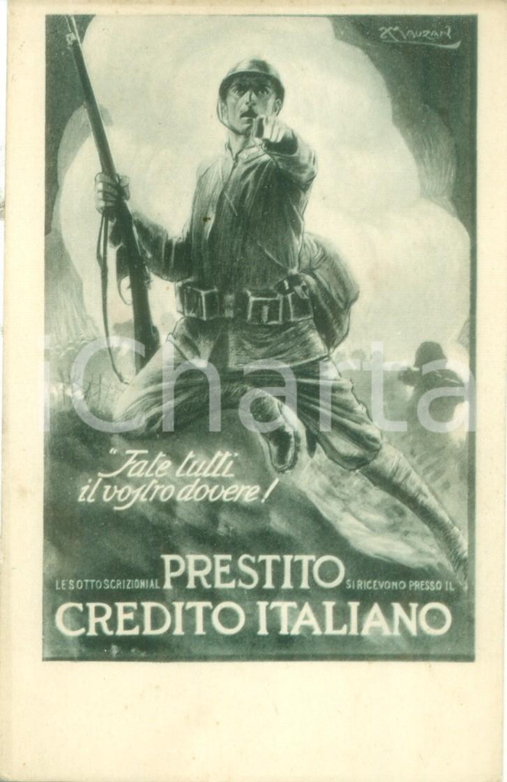 Cartolina originale da collezione 1915 PROPAGANDA WW1 Sottoscrivete prestito soldati Cartolina ILLUSTRATA MAUZAN 1