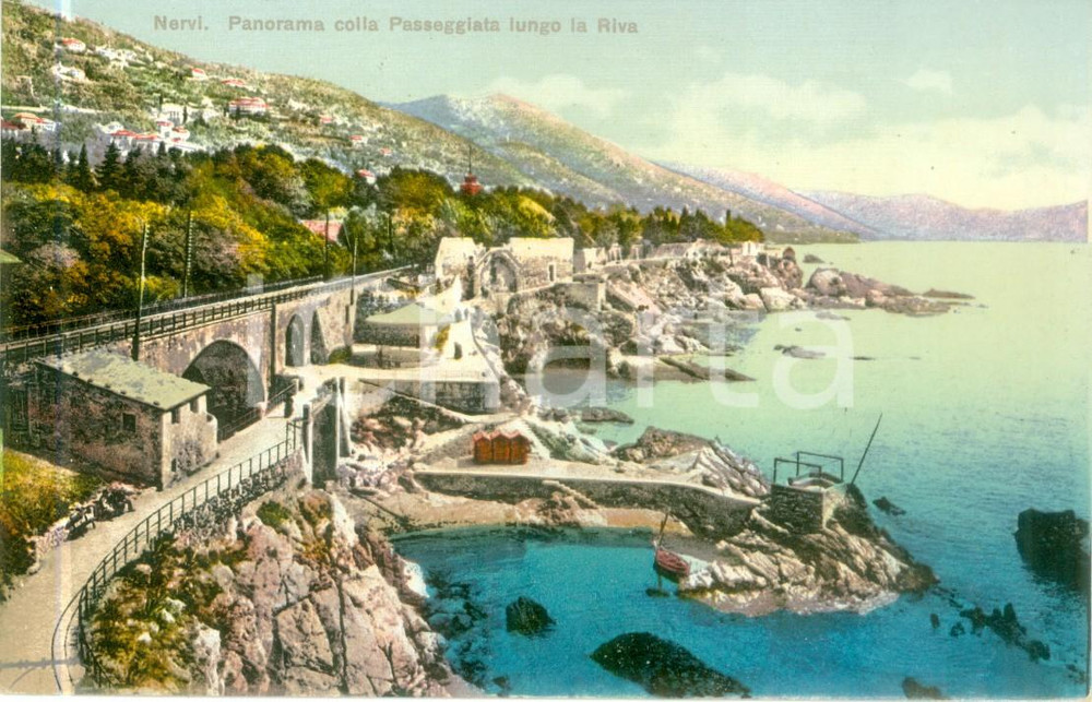 Cartolina originale da collezione 1930 ca GENOVA NERVI Panorama con passeggiata Cartolina FP NV Edizione GIMBORN 1
