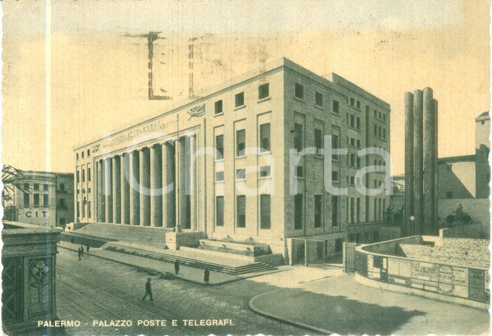 Cartolina originale da collezione 1950 PALERMO Palazzo Poste e Telegrafi Cartolina FG VG DANNEGGIATA 1