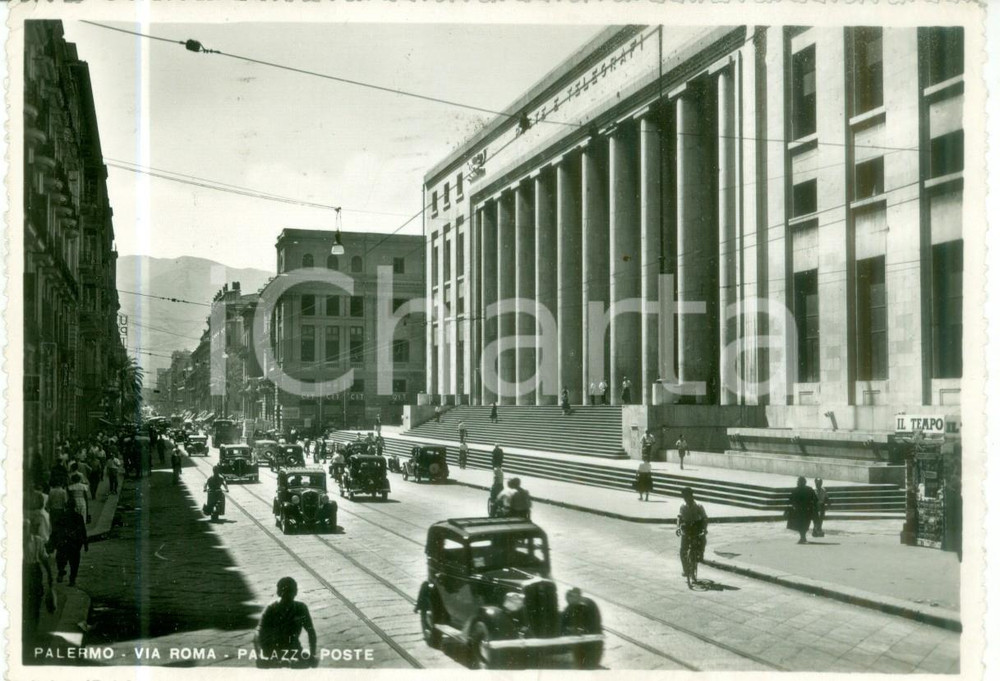 Cartolina originale da collezione 1951 PALERMO Automobili in Via ROMA Palazzo Poste Cartolina FG VG 1