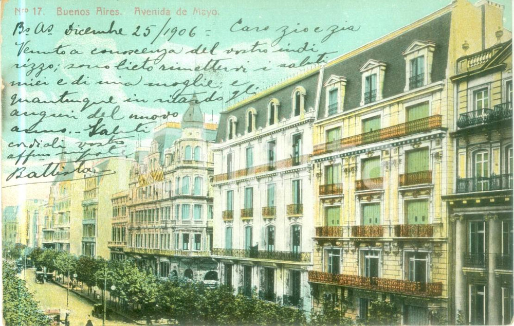 Cartolina originale da collezione 1906 BUENOS AIRES ARGENTINA Avenida de Mayo Cartolina FP VG 1