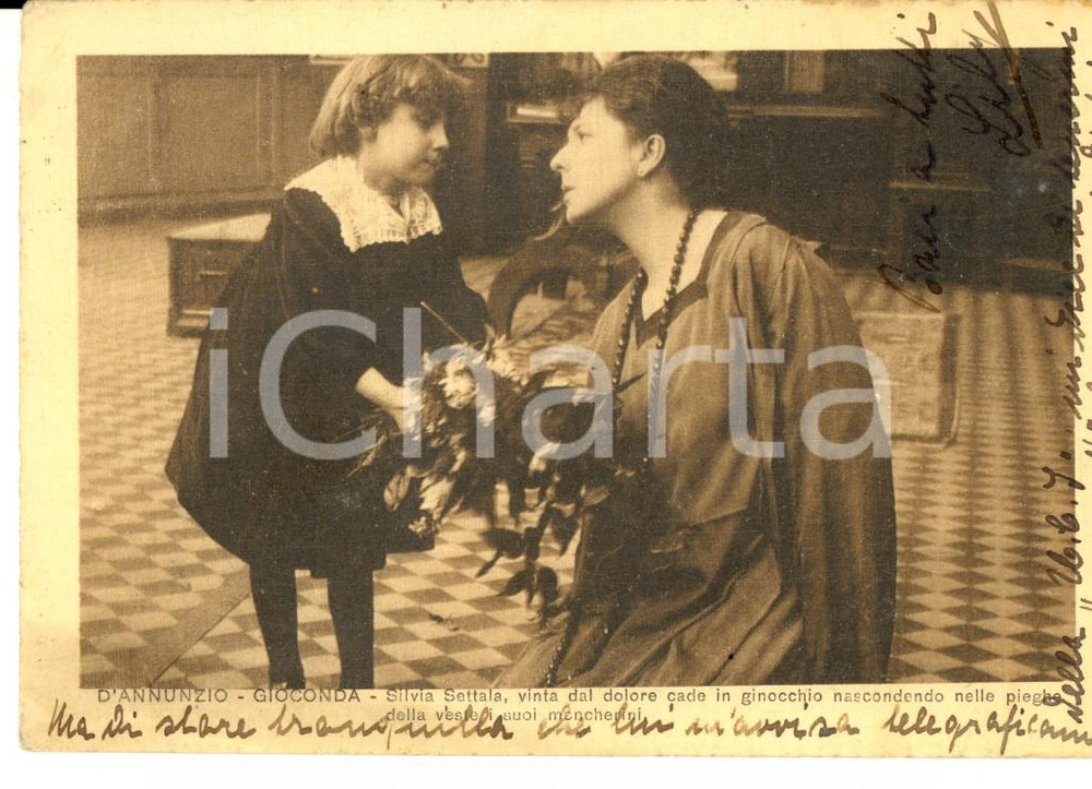 Cartolina originale da collezione 1925 D ANNUNZIO La Gioconda  Silvia Settala nasconde i moncherini Cartolina 1