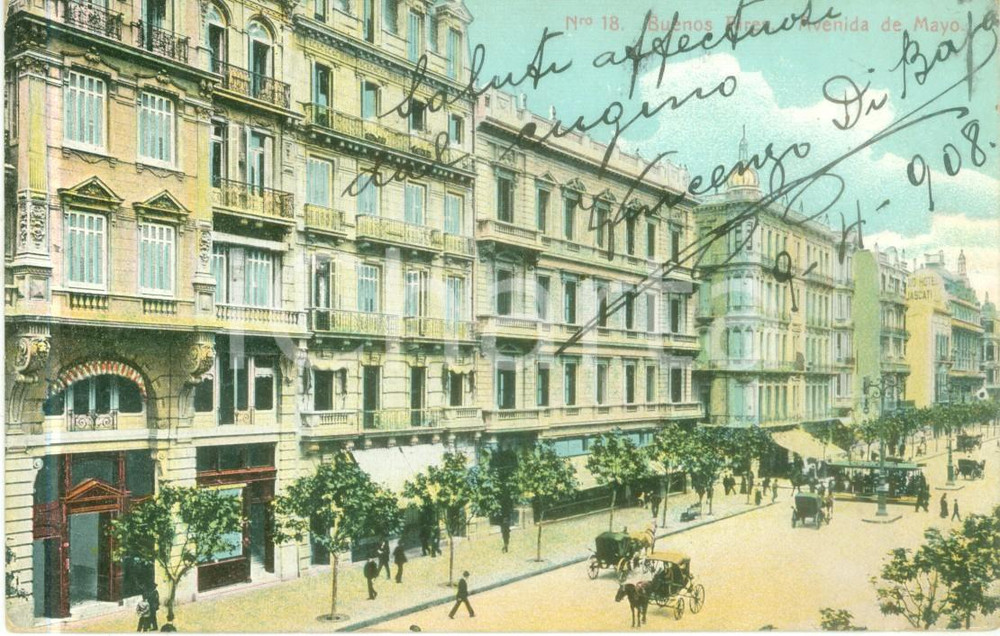 Cartolina originale da collezione 1908 BUENOS AIRES ARGENTINA Avenida de Mayo Cartolina postale FP VG 1