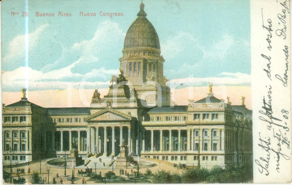 Cartolina originale da collezione 1908 BUENOS AIRES ARGENTINA Nuevo Congreso Cartolina FP VG 1
