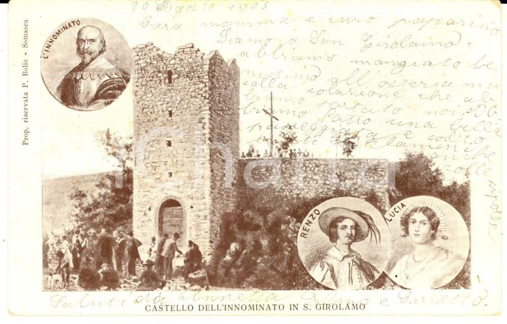 Cartolina originale da collezione 1903 SOMASCA LC Castello dell Innominato in SAN GIROLAMO Cartolina FP VG 1